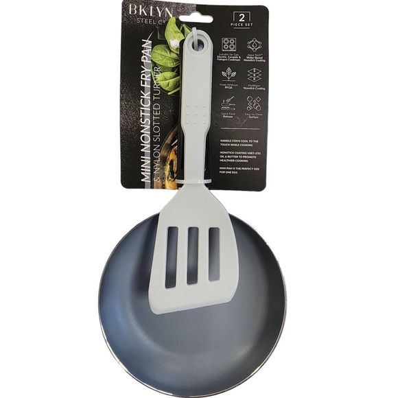 BKLYN Steel Mini Round Nonstick Fry Pan And Nylon Slotted Turner Set Cookware - Picture 4 of 6